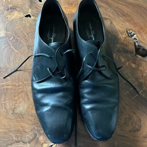 Salvatore Ferragamo Black Leather Derby Dress Shoes